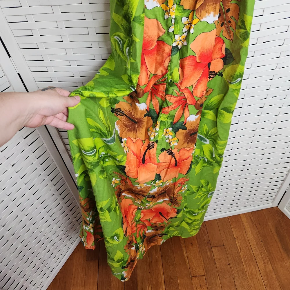 Vintage Pomare Hawaii Womens Sz 6 Green  Floral Straps Maxi Dress Tropical Beach